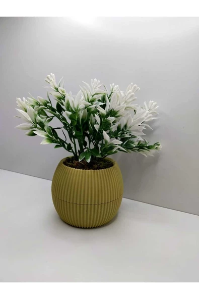 DDTREND Mini Saksıda Yeşil Beyaz Yapay Bitki Garnitür Taş Yosunlu 17 Cm Dekoratif Banyo Mutfak Masa Çiçeği