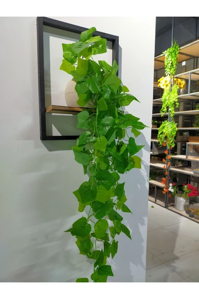DDTREND Ahşap Çerçeve Raflı Saksıda Sarkan Üzüm Yaprağı 5 Dal Sarmaşık Yapay Çiçek - 3