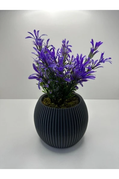 DDPEST Gri Saksı Mor Afrika Zambağı Yapay Bitki Gerçek Taş Yosunlu 18 Cm Dekoratif Masa Çiçeği No:1-DS - Resim 5