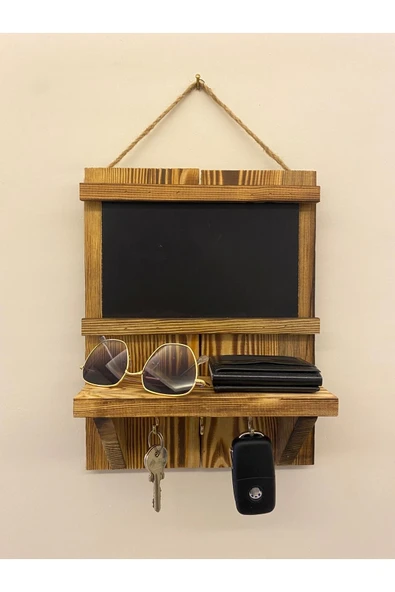 DDTREND Tebeşir Tahtalı El Yapımı Antre Hol Anahtar Askısı . Çok Amaçlı Raflı Askılık - 2