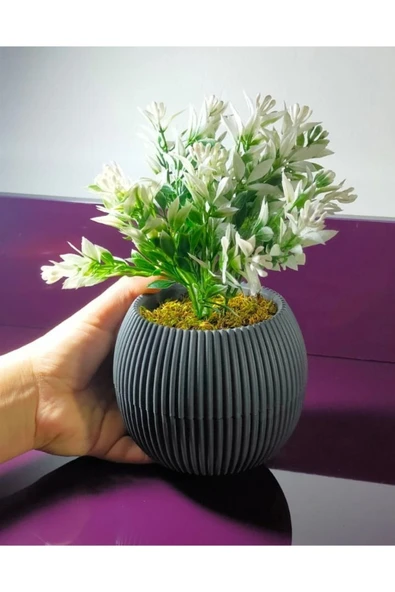 DDTREND Saksıda Yeşil Beyaz Yapay Bitki Garnitür Taş Yosunlu 20 Cm Dekoratif Banyo Mutfak Masa Çiçeği - 2