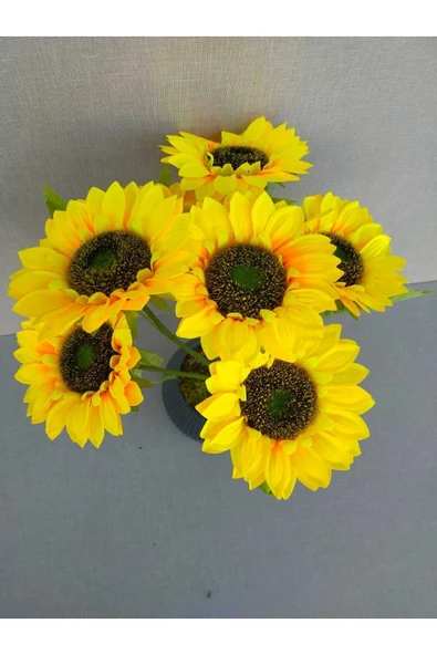 DDPEST Saksı Dahil Yapay Ayçiçeği Demeti 7 Dallı 40 Cm No:3 Antrasit Saksıda Ayçiçeği-DS - Resim 3