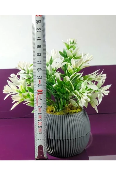 DDTREND Mini Saksıda Yeşil Beyaz Yapay Bitki Garnitür Taş Yosunlu 17 Cm Dekoratif Banyo Mutfak Masa Çiçeği - Resim 5