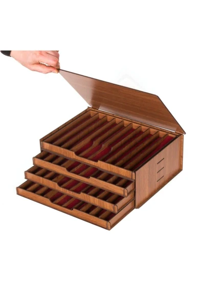 DDTREND Ahşap Mdf Takı Bileklik Küpe Kolye Tesbih Kutusu 4 Katlı Hediyelik Koleksiyonluk ( 40 Bölmeli )