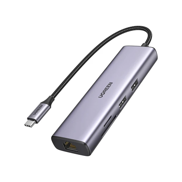 UGREEN 90568 7 in 1 1000Mbps Gigabit Ethernet HDMI Kart Okuyucu USB Çoklayıcı Hub Adaptör