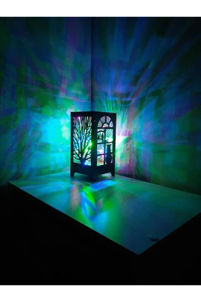 DDPEST Özel Tasarım Ahşap Abajur Masa Lambası Pilli Gece Lambası Renkli Rgb Peri Led Kedi Desenli-ls - 5