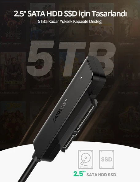 UGREEN 70609 USB 3.0 to SATA 3 Adaptör Kablosu UASP Destekli 5Gbps Yüksek Hız - 3