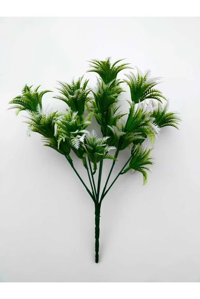 DDPEST Yapay Çiçek Mini Yeşil, Beyaz Sıkas Demeti 7 Dal Garnitür Aranjman Dikey Bahçe Yeşillik 29 Cm-DS