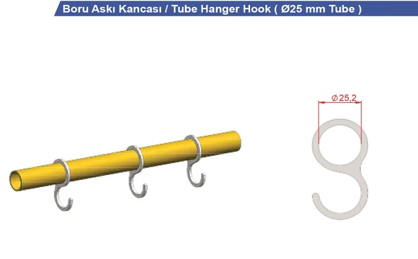 Dolap Askı Boru Kancası, Paslanmaz 2 Adet 25mm - 4
