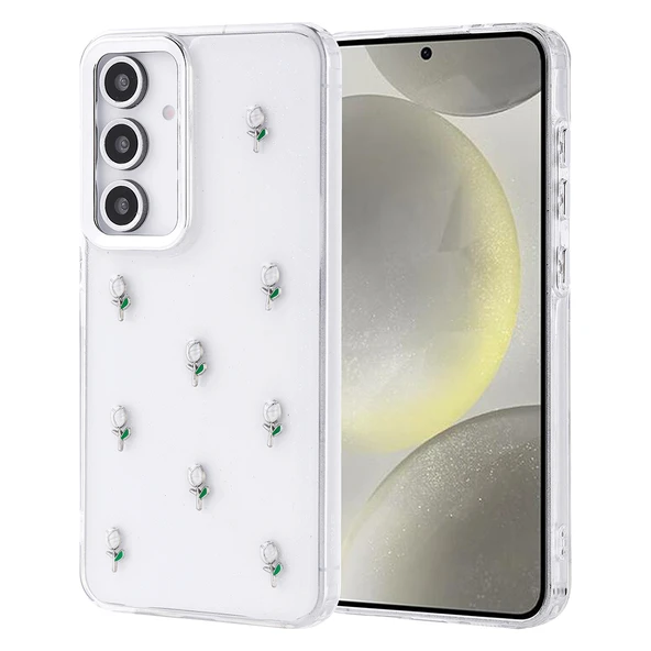 Samsung Galaxy S24 FE Kılıf Kabartmalı Kelebek-Kiraz-Çiçek Dizayn Şeffaf Kutup Kapak - Resim 3