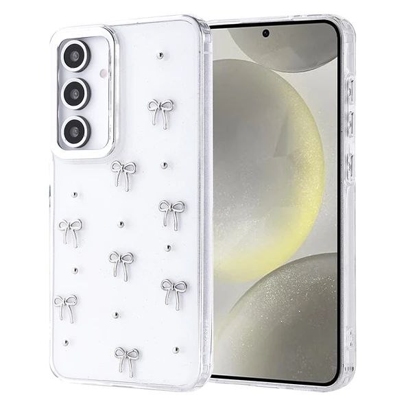 Samsung Galaxy S24 FE Kılıf Kabartmalı Kelebek-Kiraz-Çiçek Dizayn Şeffaf Kutup Kapak - Resim 4