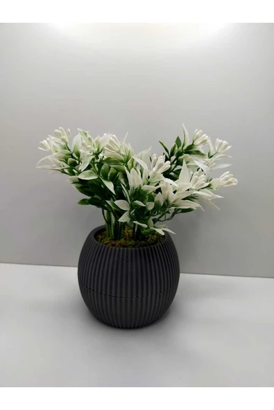DDPEST Saksıda Yeşil Beyaz Yapay Bitki Garnitür Taş Yosunlu 17 Cm Dekoratif Banyo Mutfak Masa Çiçeği - Resim 2