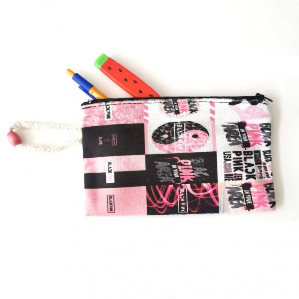 Blackpink Baskılı Bez Kalemlik Fermuarlı Cüzdan Makyaj Çantası
