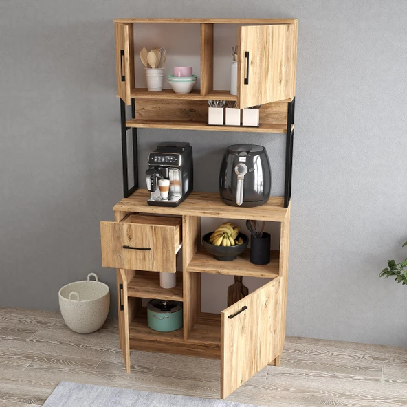 Tanmob MTD0102 İnci 90 cm Kapaklı Çekmeceli Raflı Mutfak Dolabı Çam - 3