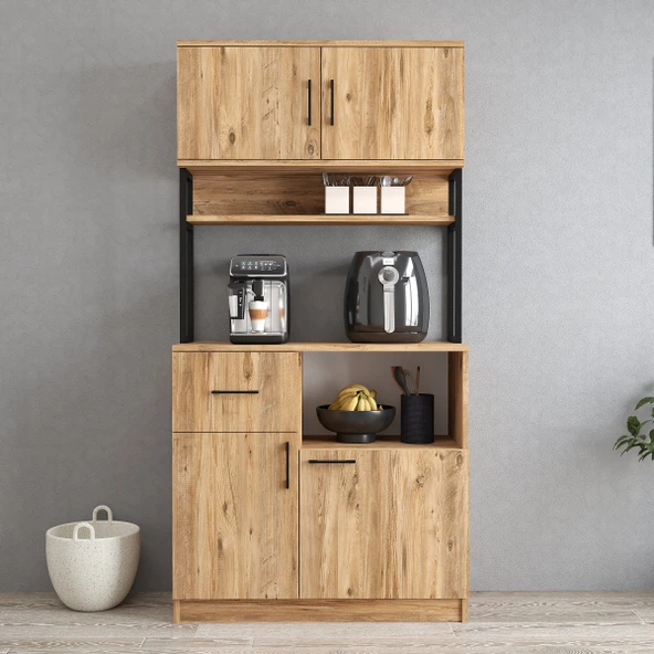 Tanmob MTD0102 İnci 90 cm Kapaklı Çekmeceli Raflı Mutfak Dolabı Çam - 2