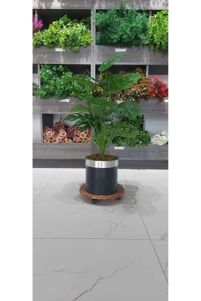 DDPEST Siyah Metal Saksılı 18 Dal Devetabanı Yaprağı Yapay Çiçek Büyük Boy Salon Çiçeği 70-80 Cm-ls - 2