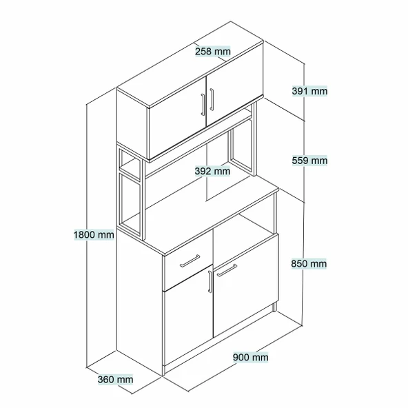Tanmob MTD0102 İnci 90 cm Kapaklı Çekmeceli Raflı Mutfak Dolabı Çam - 4