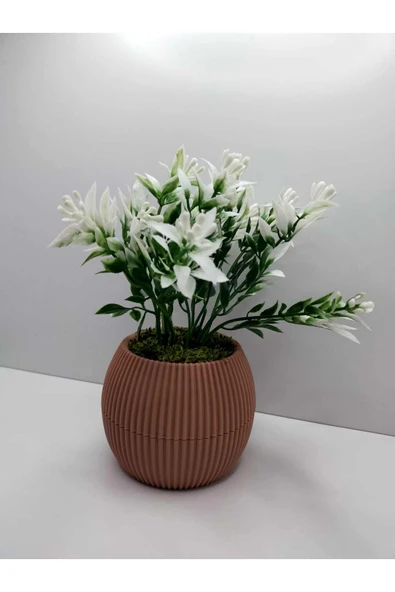 DDPEST Saksıda Yeşil Beyaz Yapay Bitki Garnitür Taş Yosunlu 17 Cm Dekoratif Banyo Mutfak Masa Çiçeği - 2