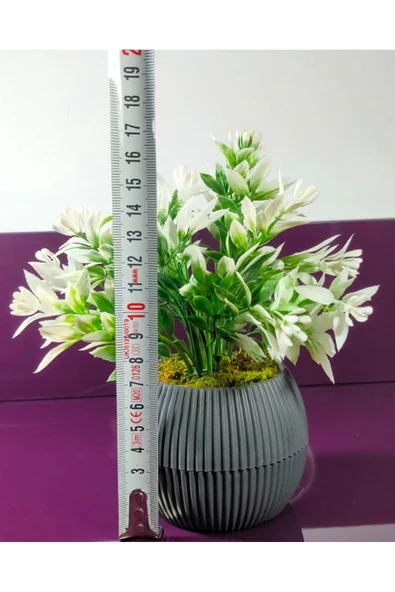 DDPEST Saksıda Yeşil Beyaz Yapay Bitki Garnitür Taş Yosunlu 17 Cm Dekoratif Banyo Mutfak Masa Çiçeği - Resim 5