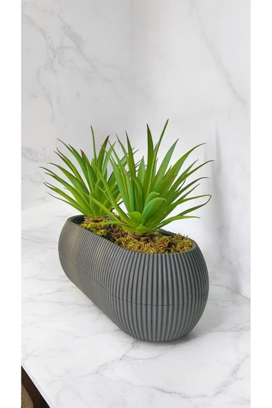DDTREND Yapay Kaktüs Haworthia Limifolia Sukulent Uzun Gri Saksılı Yeşil Renk 16 cm. - Resim 2