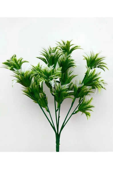 DDPEST Yapay Çiçek Mini Yeşil, Beyaz Sıkas Demeti 7 Dal Garnitür Aranjman Dikey Bahçe Yeşillik 29 Cm-DS - 2