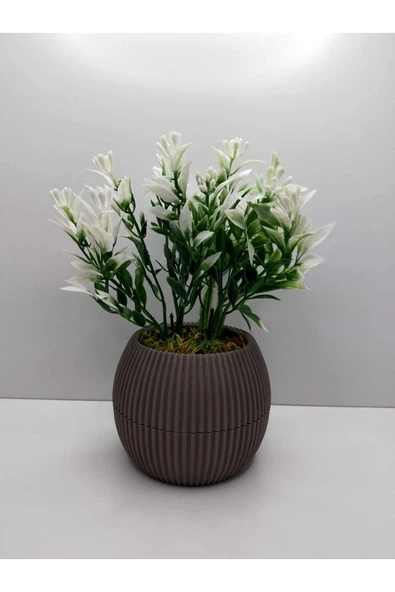 DDPEST Saksıda Yeşil Beyaz Yapay Bitki Garnitür Taş Yosunlu 17 Cm Dekoratif Banyo Mutfak Masa Çiçeği