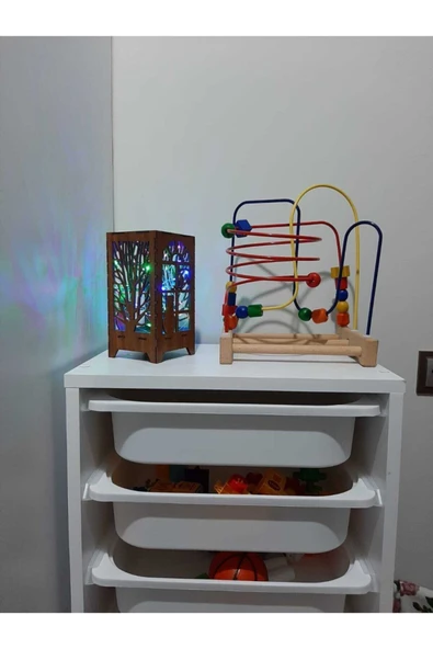 DDPEST Özel Tasarım Ahşap Abajur Masa Lambası Pilli Gece Lambası Renkli Rgb Peri Led Kedi Desenli-ls - 6