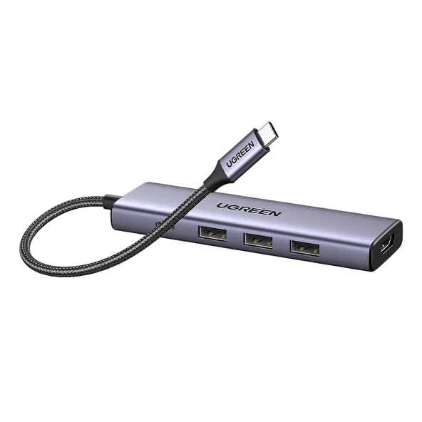 UGREEN 15596 5 in 1 Type-C to 4K/30Hz HDMI 3xUSB 3.0 100W PD Güç Girişi Çoklayıcı Hub Adaptör