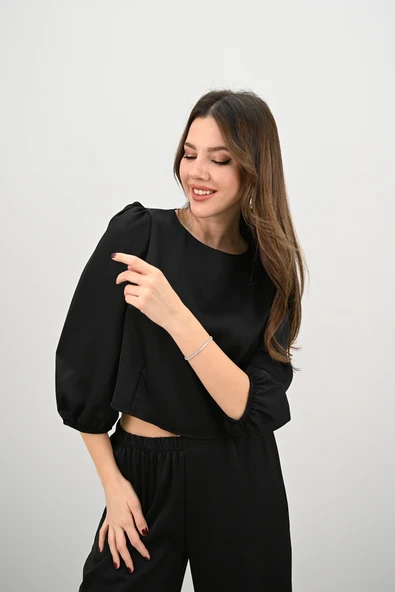 Kadın Truvakar Kol Bol Paça Saten İkili Takım 4236-25 - 6