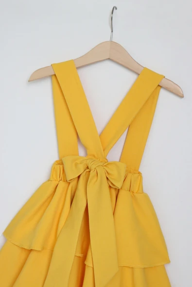 Kız Çocuk Helen Sarı Askılı Kat Kat Bağlama Jile Elbise - 2