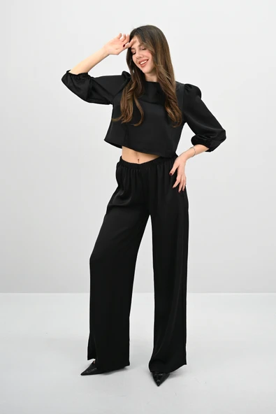 Kadın Truvakar Kol Bol Paça Saten İkili Takım 4236-25 - 5