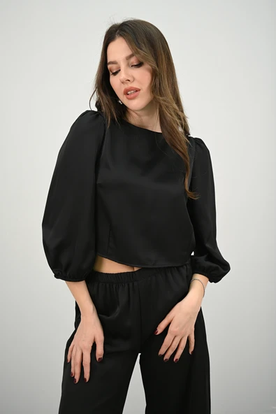 Kadın Truvakar Kol Bol Paça Saten İkili Takım 4236-25 - 7