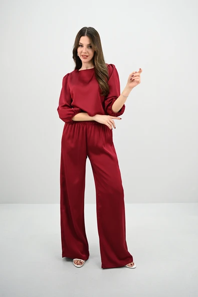 Kadın Truvakar Kol Bol Paça Saten İkili Takım 4236-25 - 11