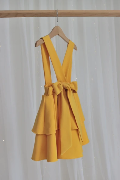 Kız Çocuk Helen Sarı Askılı Kat Kat Bağlama Jile Elbise - 4
