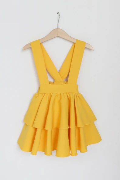 Kız Çocuk Helen Sarı Askılı Kat Kat Bağlama Jile Elbise