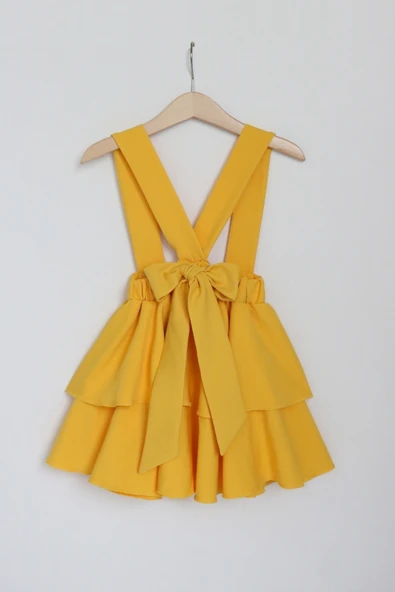 Kız Çocuk Helen Sarı Askılı Kat Kat Bağlama Jile Elbise - 3