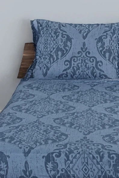 Pes Lastikli Çarşaf Seti Çift Kişilik Hitit (Kombin) Lacivert - Resim 3