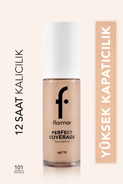 FLORMAR Perfect Coverage Yüksek Pigmentli & Yarı Parlak Bitişli SPF15 Fondöten