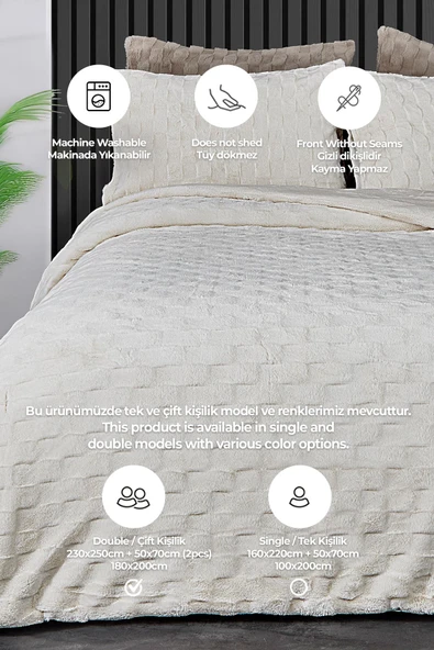 Kürk Yatak Örtüsü Yorgan Uyku Seti Çift Kişilik Çarşaflı Peluş Yumuşak Dolgulu Rody 4 Parça - 3