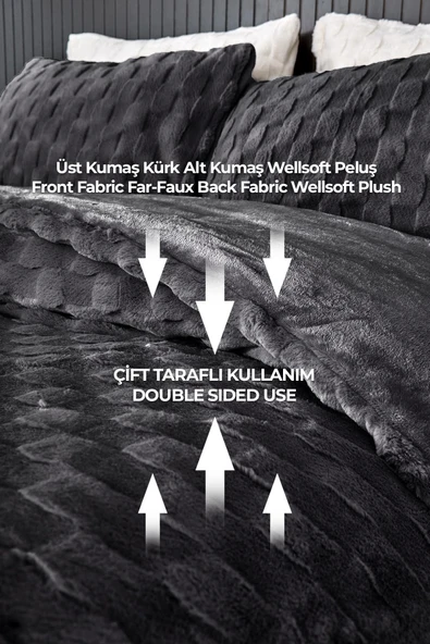 Kürk Yatak Örtüsü Yorgan Uyku Seti Çift Kişilik Çarşaflı Peluş Yumuşak Dolgulu Rody 4 Parça - 10