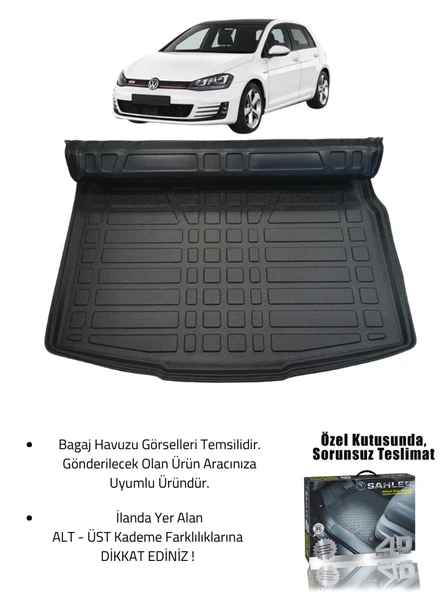 Sahler Volkswagen Golf 7 2013-2020 Uyumlu 4.5d Premium Havuzlu Paspas ve Liner Marka 3D ÜST Bagaj Havuzu - Resim 2