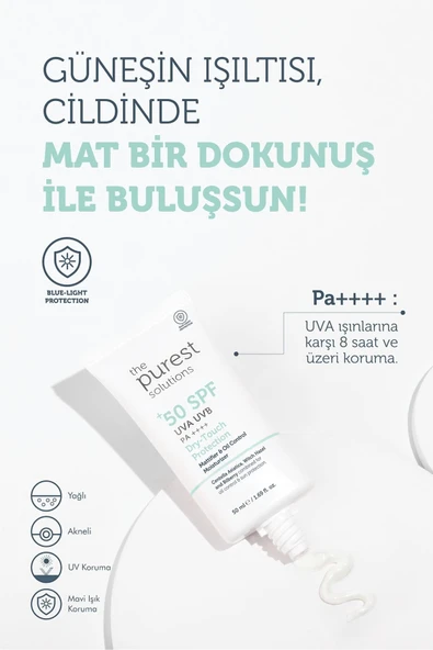 THE PUREST SOLUTİONS Yağlı Ve Karma Ciltler Için Matlaştırıcı Güneş Koruyucu Krem Spf 50, 50 Ml. - 2