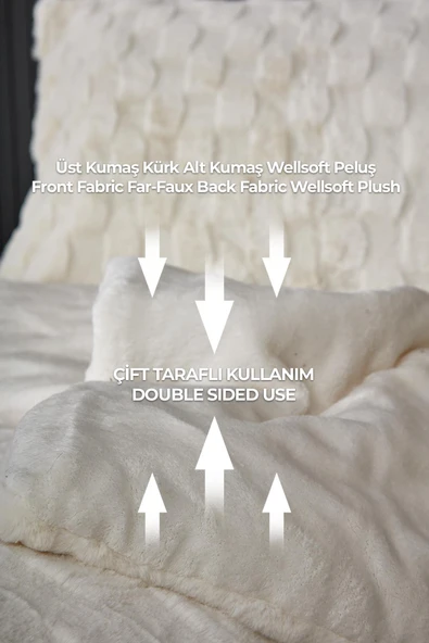 Kürk Yatak Örtüsü Yorgan Uyku Seti Çift Kişilik Çarşaflı Peluş Yumuşak Dolgulu Rody 4 Parça - 4