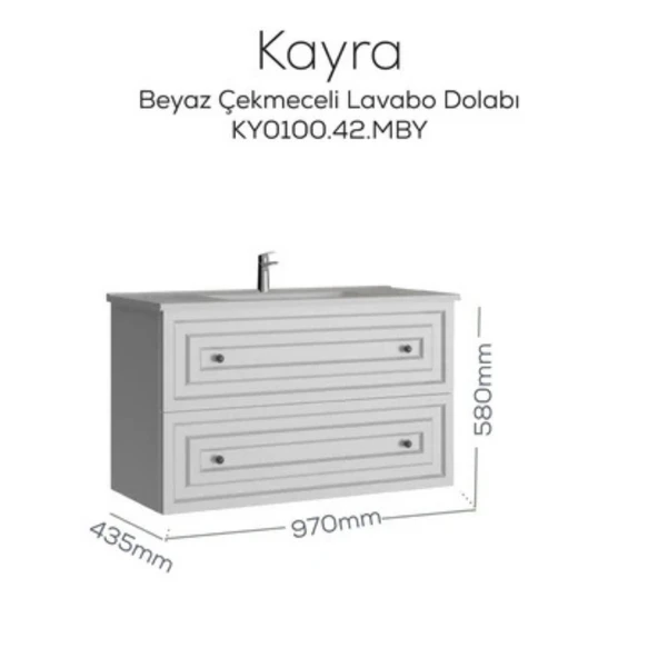 Kayra Lavabo Dolabı Çekmeceli Mat Beyaz - 2
