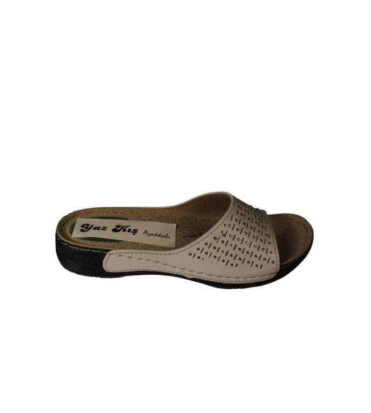 YAZKIŞ Kadın Siyah Krem Platin Üzeri Küçük Taşlı Comfort Rahat Taban terlik - 8