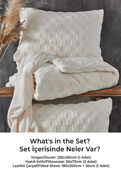 Kürk Yatak Örtüsü Yorgan Uyku Seti Çift Kişilik Çarşaflı Peluş Yumuşak Dolgulu Rody 4 Parça - 5
