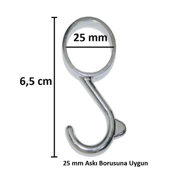 Dolap Boru Askı Kancası Tırnaklı Krom Q25, (5 Adet ) - 3
