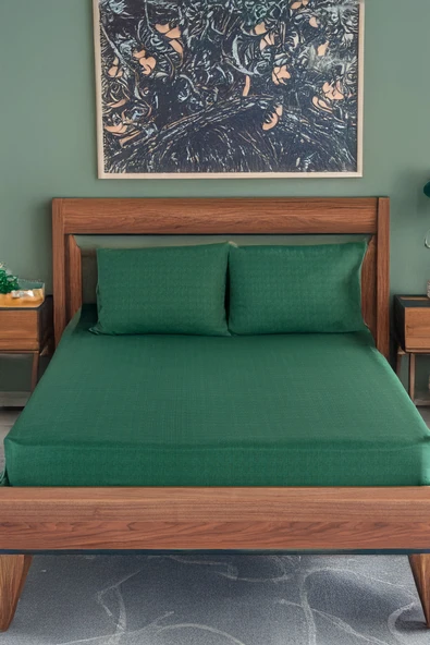 Upstyle Pes Lastikli Çarşaf Seti Çift Kişilik Monstera Kombin Yeşil