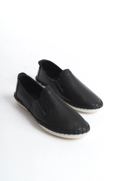 Kadın Hakiki Deri Kadın Önü Delikli Dikiş Detaylı Günlük Ayakkabı Rahat Taban Tam Kalıp Yanı Lastikli Ayakkabı - Resim 4