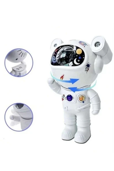 Kumandalı Gece Lambası Yeni Nesil Bluetooth Hoparlörlü Astronot Yıldız Gezegen Projektörü Büyük Boy - Resim 5